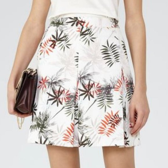 Reiss Selena Pleated Cotton Skirt - Palm Fronds - 10 - Picture 1 of 9